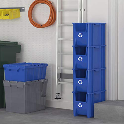 READYSPACE Commercial Industrial Heavy Duty Stackable Open-Front Recycling Bin Box Containers, 7 Gallon, 4 Pack, Blue - size: 7 Gallon, 4 Pack