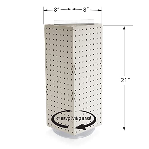 Azar Displays 703385-WHT-4W24, Four-Sided Revolving 8"W x 20"H Pegboard Counter Display w/ 24 Hooks- 4” Length, White - color: White, style: Pegboard + Hooks