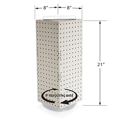 Azar Displays 703385-WHT-4W24, Four-Sided Revolving 8"W x 20"H Pegboard Counter Display w/ 24 Hooks- 4” Length, White - color: White, style: Pegboard + Hooks