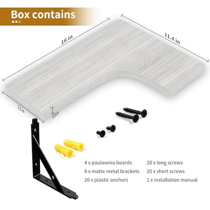 ROMGUAR CRAFT Corner Floating Shelves Wall Mounted Set of 4, White - color: White