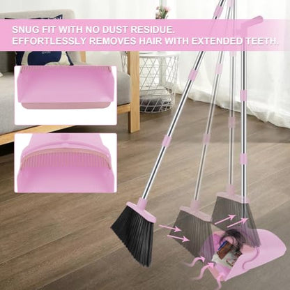 Pink Broom and Dustpan Combo Set, 51" Long Handle Broom with Mini Set - color: Pink, size: Normal