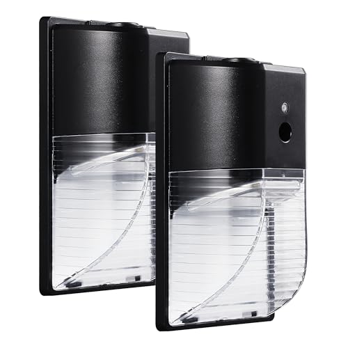 PARMIDA (2 Pack) Mini LED Wall Pack Light 26W Dusk to Dawn Photocell Sensor, 3000lm, 150W Equivalent, IP65 Waterproof, 5000K, ETL, 100-277VAC, Outdoor Wall-Mount Area Exterior Security Lighting, Black - color: Black, size: 2 Pack