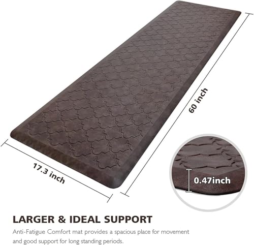 WISELIFE Kitchen Mat Cushioned Anti Fatigue Floor Mat,17.3"x60", Thick Non Slip Waterproof Kitchen Rugs and Mats, Standing Mat for Floor,Home,Office,Desk,Sink, Brown - color: Brown, size: 1'5" x 5' (Rectangular)