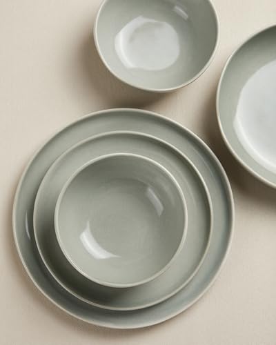 Pokini Stoneware Dinnerware Sets for 8, 24Pcs Ceramic Plates and Bowls Sets - color: Dusty Green, size: Set (24pcs)