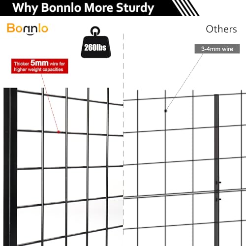 Bonnlo 6' x 2' Triangle Grid Panel Tower with Base and Casters, 5mm Wire, 220 lbs Capacity Wall Display Rack with 3 Sizes x 6 Hooks, Black