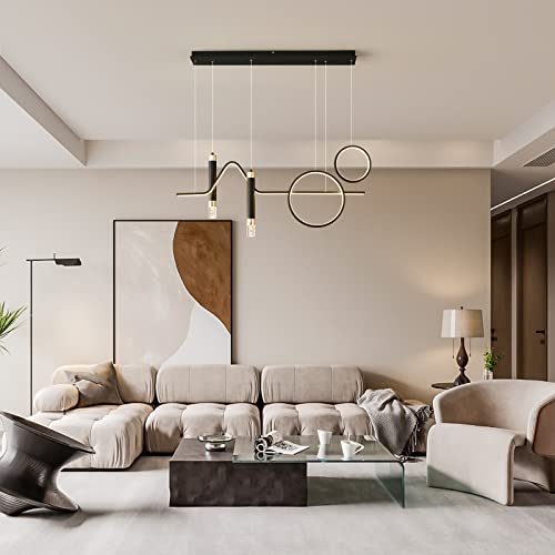 Siittoo 37" Modern LED Pendant Light, Dimmable Linear Chandelier Black - color: Black-2 Rings & 2 Bubble Lights-45W