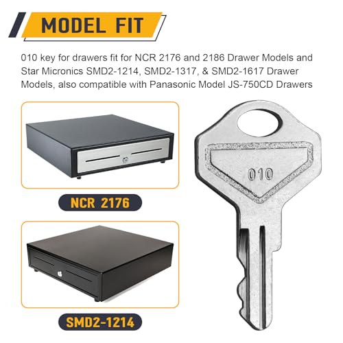 010 Key for Drawers, Cash Drawer Replacement Key Set Compatible with M-S Cash Drawer Model with 010R, 010L, or 010 Locks- Fits Many POS Registers, Set of 2 Keys, Chrome