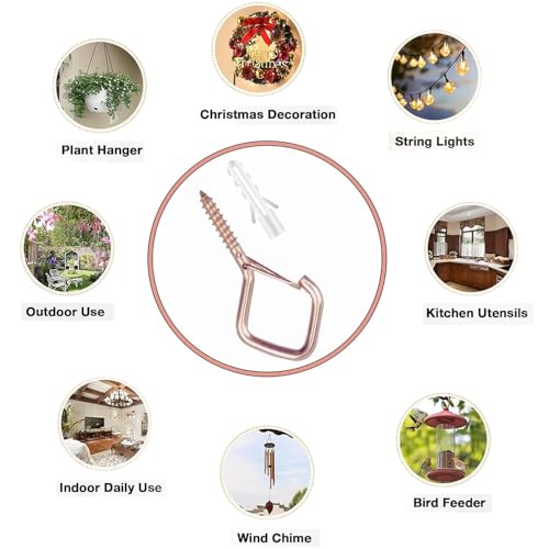 52 Pcs 2.36IN Ceiling Hooks with Safety Buckle for Plants - color: Rose Gold, size: 52Pcs