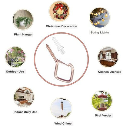 52 Pcs 2.36IN Ceiling Hooks with Safety Buckle for Plants - color: Rose Gold, size: 52Pcs