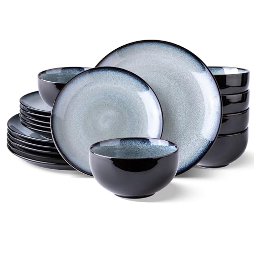 LeRatio Ceramic Dinnerware Sets for 6,18Pcs Porcelain Plates and Bowls Set - color: Dreamy Moonlight-Gray White, size: Service for 6-18pcs