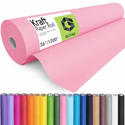 GUTAG 36" x 1200" (100') Kraft Paper Roll for Craft Bulletin Board Paper Art Table Covering Crafting Gift Wrapping Bouquet Packing Parcel 70GSM 50LB (Pink, 36x1200) - color: Pink