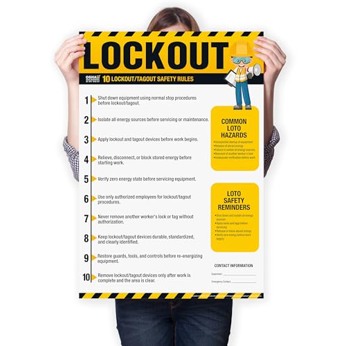 Lockout Tagout Poster – OSHA LOTO Guide Chart, 10 Rules Lockout Tagout Safety Guidelines for Maintenance, Hazardous Energy Control & Workplace Training Sign Waterproof, Tear-Resistant - size: Lockout