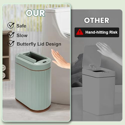 ELPHECO Motion Sensor Bathroom Trash Can with Lid 2 Gal Automatic Trash Can - color: Sage Green