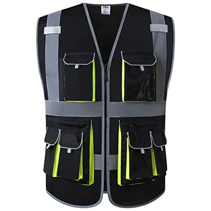 JKSafety Hi Vis Safety Vest for Men Women WIth 10 Pockets JK88 Black M - color: Black, size: Medium