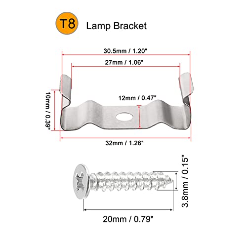 MECCANIXITY T8 Clips Bracket Hanger Fluorescent Tube Light Fixture Holder Clamps with Screws for LED Bulbs Ceiling Lamp, Pack of 20 - size: T8
