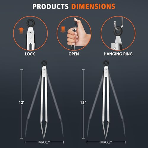 Hotec Tongs for Cooking Premium Stainless Steel Kitchen Tongs Set of 2-12" - size: 12 inch, 2pack