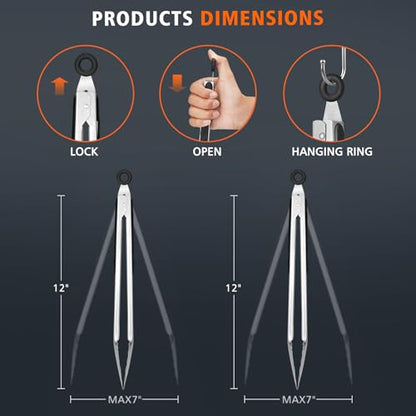 Hotec Tongs for Cooking Premium Stainless Steel Kitchen Tongs Set of 2-12" - size: 12 inch, 2pack