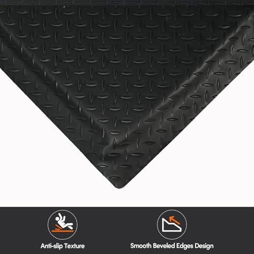 Nisorpa Anti Fatigue Mats Industrial 2' x 3' Ergonomic Standing Mat 15/16" Extra Thick Heavy Duty Commercial Diamond Plate Shop Floor Mat Support for Leg & Back Pain, Black - size: 2' x 3'