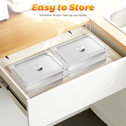 4 Pack Stainless Steel Hotel Pans, Full Size 4" Deep Commercial Food Pans With Lid Catering Food Storage Metal Pan Chafing Dishes Dinner Buffet Server for Food Prep Restaurant (21" x 12.8" x 3.9") - size: 21" x 12.8" x 3.9"