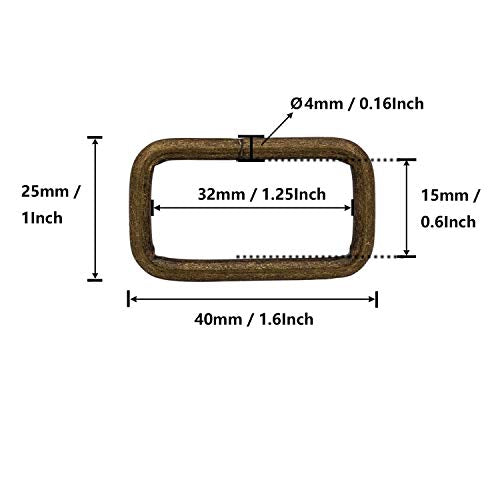 BIKICOCO Metal Rectangle Ring Buckles Square Strap Webbing Belt Rings for Bag Purse Non Welded 1-1/4 x 5/8 Inch - color: Bronze X 20 Pcs