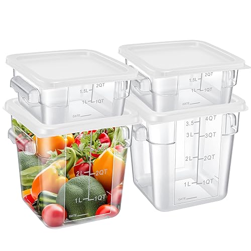 Barydat 4 Pcs Square Food Storage Containers with Lids 2qt & 4qt, White - color: White