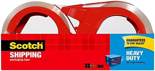 Scotch Heavy Duty Shipping Packing Tape, Clear, Shipping and Packaging Supplies, 1.88 in. x 54.6 yd., 2 Tape Rolls with 2 Dispensers - size: 2 Rolls