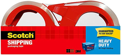 Scotch Heavy Duty Shipping Packing Tape, Clear, Shipping and Packaging Supplies, 1.88 in. x 54.6 yd., 2 Tape Rolls with 2 Dispensers - size: 2 Rolls