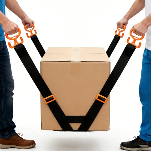 Furniture Moving Straps for Lifting Heavy Objects 2Pack – Adjustable 37.4"–65" Moving Straps with ABS Handles 600 LBS Capacity Heavy Duty Furniture Lifting Straps, Grocery Bag Holder