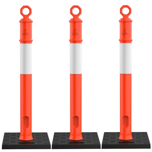 RoadHero 45 Inch Traffic Delineator Post Cones with Base, Orange, 3 Pack - color: Orange