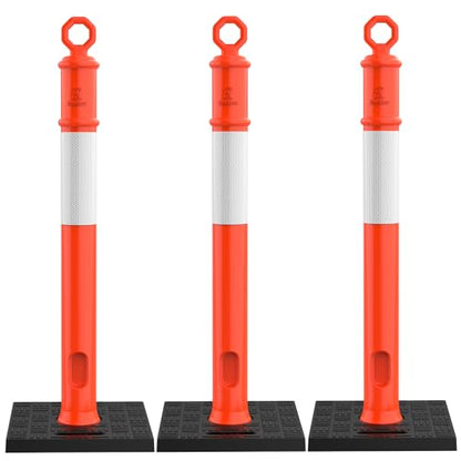 RoadHero 45 Inch Traffic Delineator Post Cones with Base, Orange, 3 Pack - color: Orange