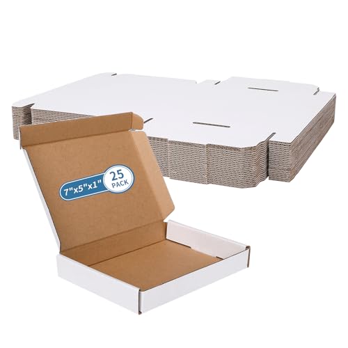 Fishat 7" x 5" x 1" White Corrugated Cardboard Shipping Boxes Set of 25 - size: 7" x 5" x 1"