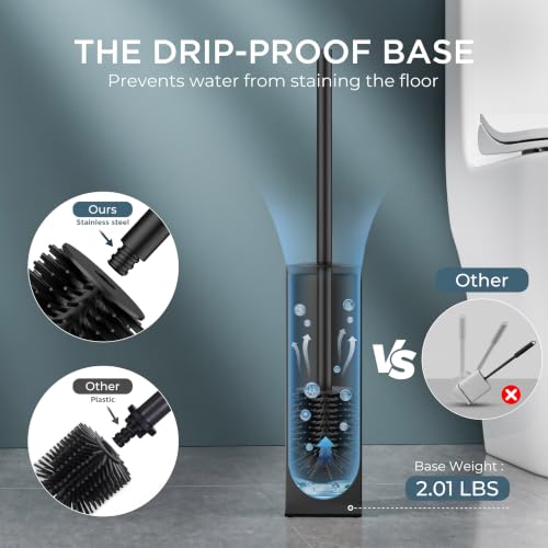 FORIOUS Toilet Bowl Brush and Holder Set, 304 Stainless Steel Handle Black - color: Matte Black, size: Tall