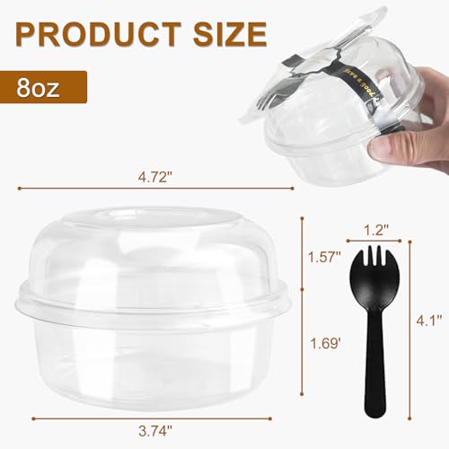 8oz Plastic Containers With Lids And Spoons 50 Pack, Dessert Cups With Lids,Small Disposable Snack Bowls For Ice Cream Cake Fruit Parfait Pudding And Jello Shot (8oz) - size: 8oz