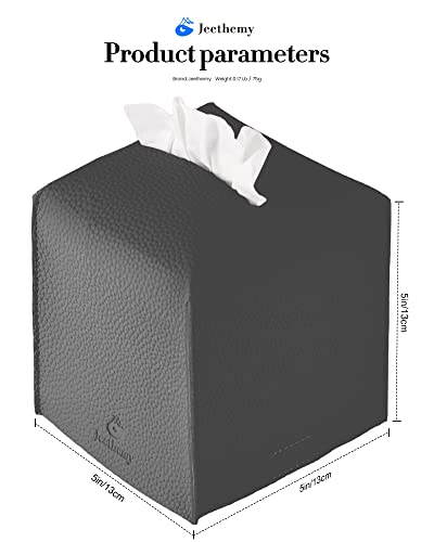 Tissue Box Cover, Jeethemy Square PU Leather Tissue Box Holder, Modern Tissue Case Facial Paper Organizer Dispenser，5X5X5'',Single Charcoal - color: Single Charcoal