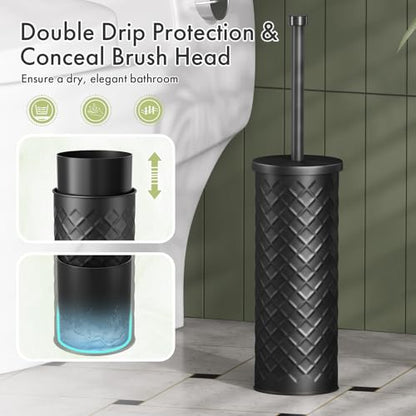 Toilet Bowl Brush and Holder Set 2 Pack with 4 Extra Brush Heads (Black) - color: Black