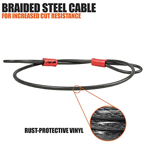 BV 2.5FT Bike Cable with Loops - 5mm (3/16 Inch) Cut-Resistant Braided Steel Cable - Versatile & Weatherproof - Small Security Cable Lock, Security Chain for Padlock, Chain Lock, Wire Lock - color: Single, style: 2.5 FT
