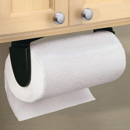 mDesign Metal Wall Mounted Paper Towel Holder Dispenser for Walls or Under Cabinet in Kitchen, Pantry, Cupboard, Sink Storage, Holds Jumbo Rolls - Omni Collection - Matte Black - color: Matte Black