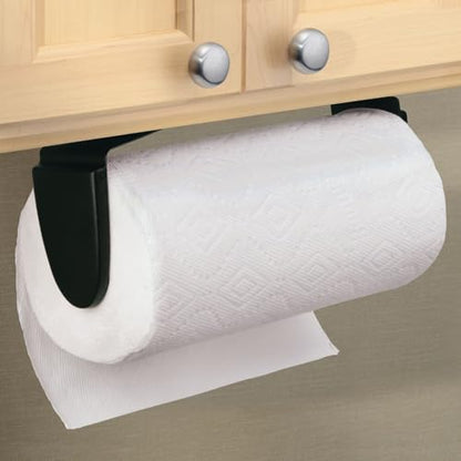 mDesign Metal Wall Mounted Paper Towel Holder Dispenser for Walls or Under Cabinet in Kitchen, Pantry, Cupboard, Sink Storage, Holds Jumbo Rolls - Omni Collection - Matte Black - color: Matte Black