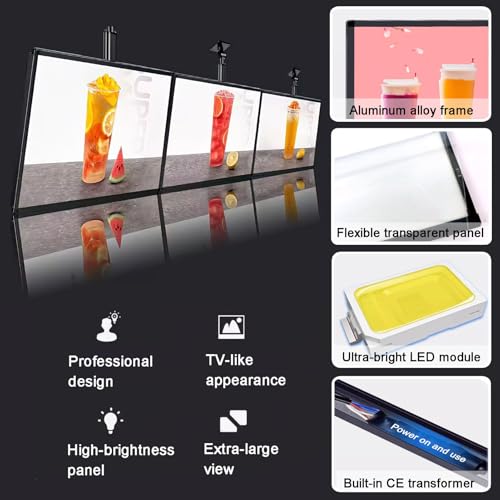 Wall Mounted LED Menu Light Box, 3D Slim Snap Frame Light Box Billboard, Restaurant Coffee Beverage Shop Display Board Sign, With Telescopic Rod (19.7"x27.5"/50cmx70cm) - size: 19.7"x27.5"/50cmx70cm