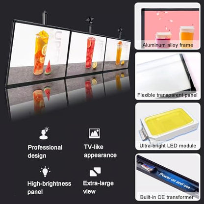 Wall Mounted LED Menu Light Box, 3D Slim Snap Frame Light Box Billboard, Restaurant Coffee Beverage Shop Display Board Sign, With Telescopic Rod (19.7"x27.5"/50cmx70cm) - size: 19.7"x27.5"/50cmx70cm