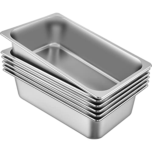 VEVOR 6 Pack Hotel Pans, Full Size 6-Inch, Stainless Steel Steam Table Pans，Anti-Jam Catering Trays for Steam Tables, for Home, Party, Restaurant, Hotel, Buffet - size: 1/1 Size, style: 6 inch Deep 6 Pack