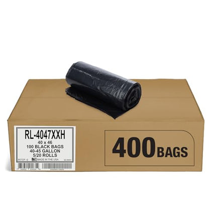 Aluf Plastics T-Tough Roll Pack Low Density Repro Blend Star Seal Coreless Rolls Bag, 45 Gallon Capacity, 46" Length x 40" Width, XXH Strength, Black (Pack of 400) - color: Black, style: 45 Gal, 1.5 Mil, 400 Count