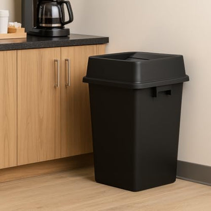 1 Pack Black 19 Gallon Square Commercial Trash Can with Lid, Heavy Duty Plastic Waste Bin with Venting Channels and Built-in Handles - color: Black, size: 19 Gallon
