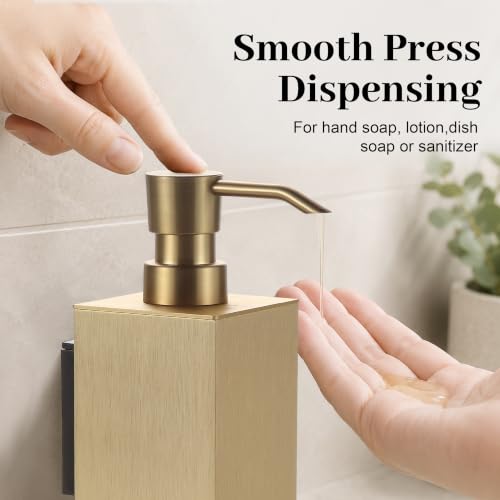 BGL Brushed Gold Wall Mounted Soap Dispenser, Aluminum Liquid Hand Soap Pump for Bathroom and Kitchen Sink, Screw Mount Refillable Soap Bottle, Manual Liquid Soap Dispenser - color: Brushed Gold-wall Mount