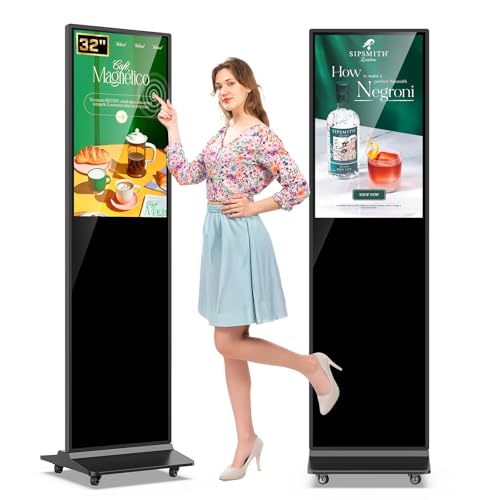 MWE 32 Inch Indoor Digital Signage Displays Touchscreen Kiosk Floor Standing Advertising Display LCD Poster Interactive Display Android System with Auto Media Player - color: Black, size: 32 inch, style: Touch-Screen