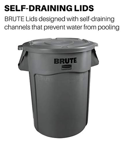Rubbermaid Commercial Products BRUTE Heavy-Duty Round Trash/Garbage Lid, 20-Gallon, Black, Outdoor Waste Container for Home/Garage/Mall/Office/Stadium/Bathroom