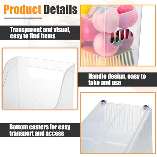 Qunclay 6 Plastic Freezer Organizer Bins with Wheel Set Clear Tall Narrow Kitchen Pantry Organizer Snack Storage Containers for Office Refrigerator(10 x 13.3 x 6.7inches) - size: 10 x 13.3 x 6.7 inches