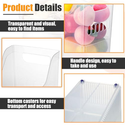 Qunclay 6 Plastic Freezer Organizer Bins with Wheel Set Clear Tall Narrow Kitchen Pantry Organizer Snack Storage Containers for Office Refrigerator(10 x 13.3 x 6.7inches) - size: 10 x 13.3 x 6.7 inches