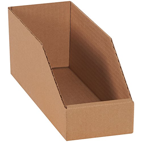 Top Pack Supply Open Top Bin Boxes, 4" x 12" x 4 1/2", Kraft (Pack of 50)
