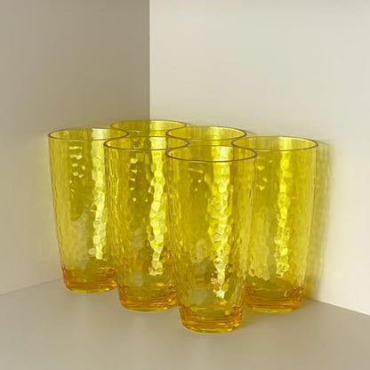 26-Ounce Plastic Tumblers (Set of 6), Reusable Plastic Mugs, BPA-Free Acrylic to Drink Mugs, Shatter Resistant, Textured Interior, Dishwasher Safe (Yellow, 26 Ounce) - color: Yellow, size: 26 Ounce
